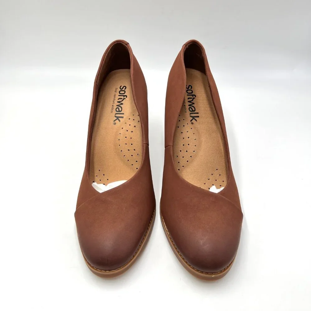 9N 9 NARROW WIDTH Softwalk Womens Sienna Brown Leather Heels‎ Pumps Shoes